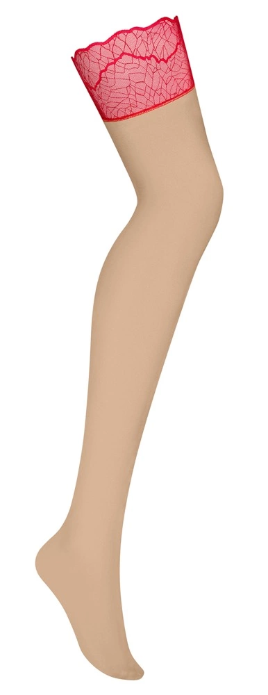 Alternative view of Obsessive Cupide Desir Nude Stockings with Red Lace Trim