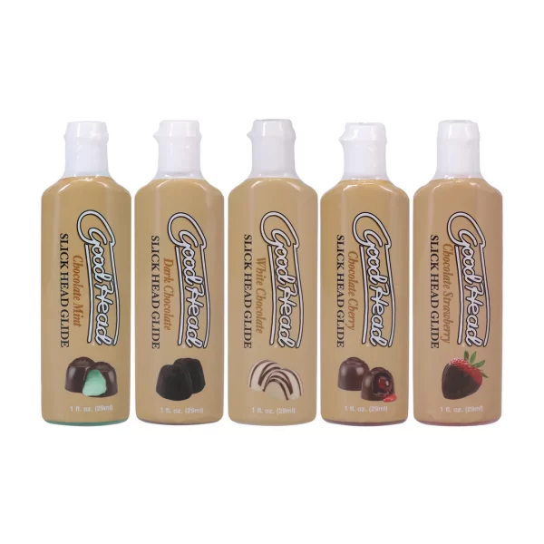 <p>Experience premium comfort and versatility with the Doc Johnson GoodHead Chocolate Flavored Water-Based Glide Set. This exclusive collection includes five individually bottled