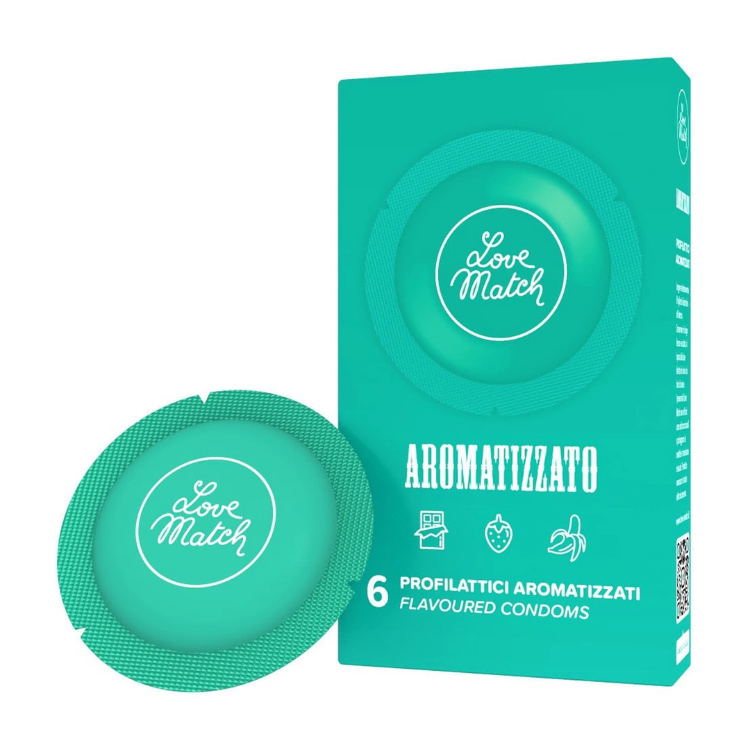 Love Match Aromatizzato Flavored Condoms 6-Pack Chocolate Strawberry Banana - Boutique Anelma Love Match Aromatizzato Flavored Condoms 6-Pack Chocolate Strawberry Banana