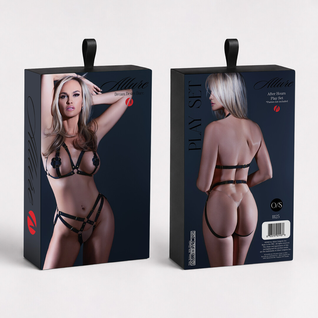 After Hours Play Set - Bralette with Nipple Rings and Open Panty - One Size - Black After Hours Play Set - Bralette with Nipple Rings and Open Panty - One Size - Black