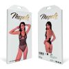 Rhinestone Floral Fishnet Bodysuit - One Size - Black/Rhinestone
