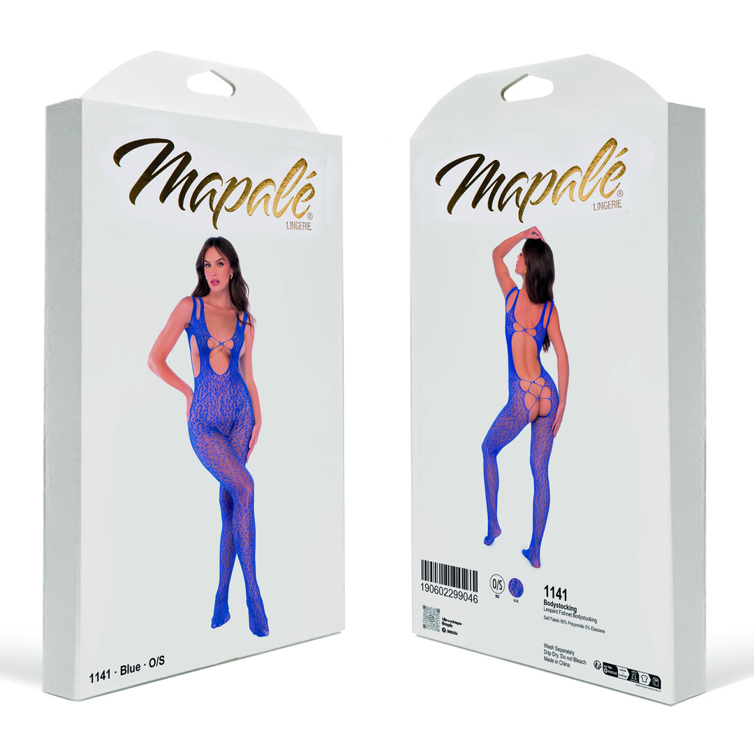Leopard Fishnet Bodystocking - One Size - Blue