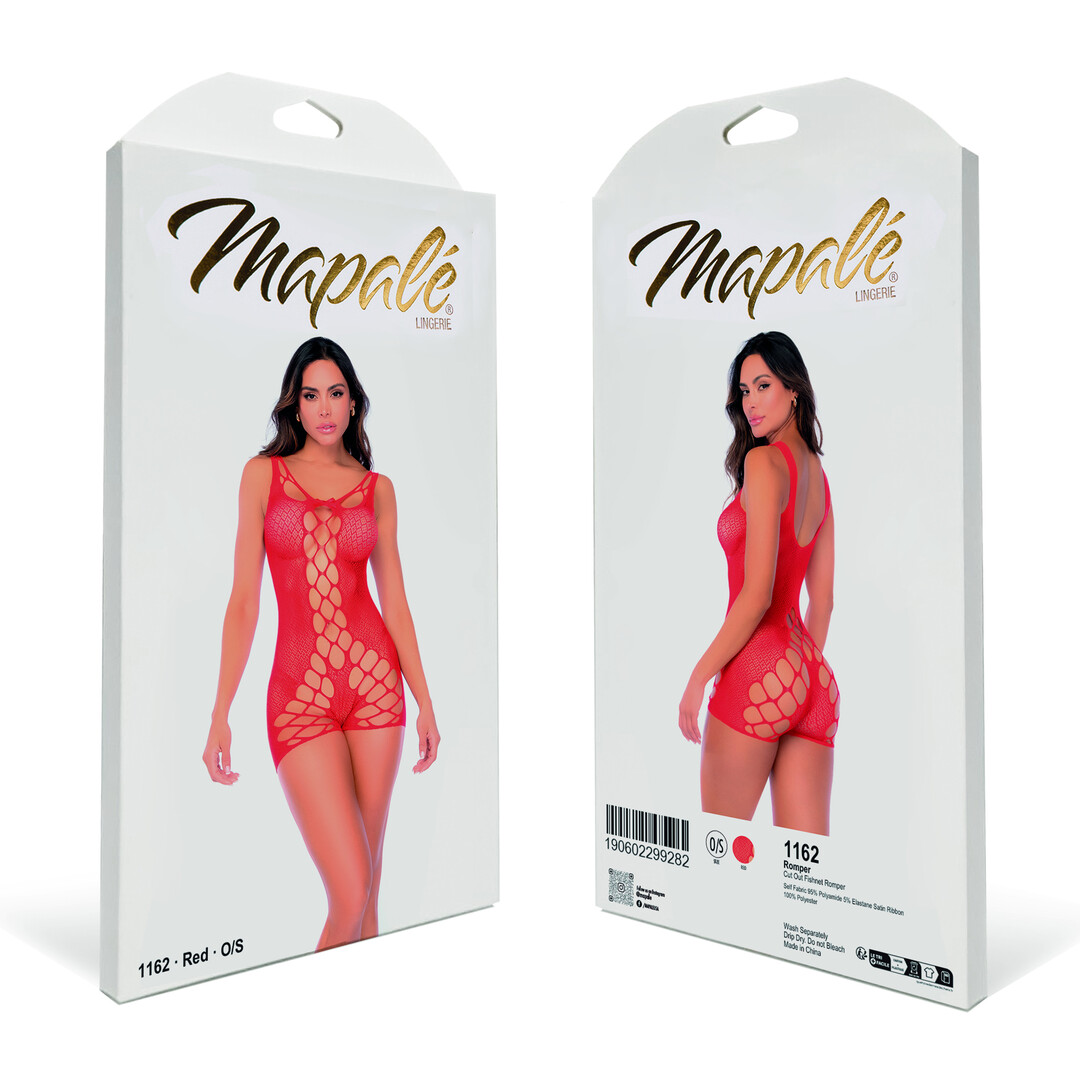 Cut Out Fishnet Romper - One Size - Red - Boutique Anelma Cut Out Fishnet Romper - One Size - Red