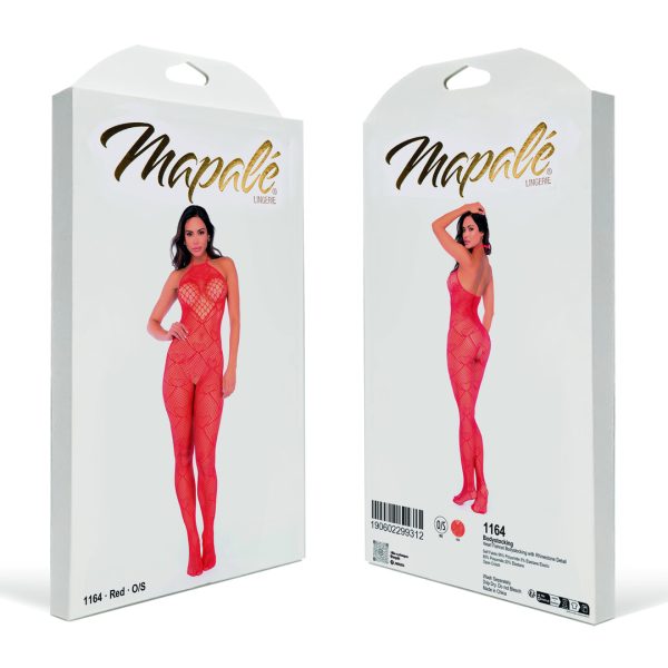 Heart Fishnet Bodystocking with Rhinestone Detail - One Size - Red