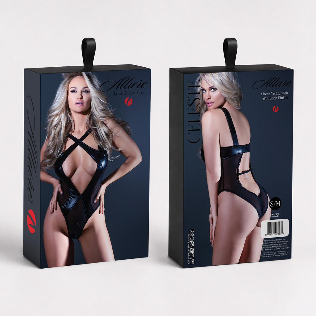 Celeste - Sheer and Wetlook Teddy - L/XL - Black
