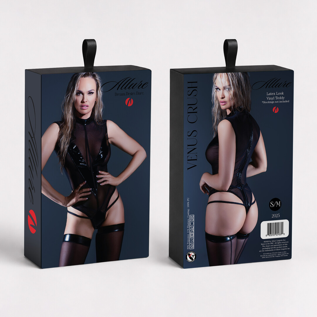 Venus Crush - Latex Look Vinyl Teddy - L/XL - Black