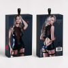 Nyala - Sheer and Wetlook Garter Dress with G-String - L/XL - Black