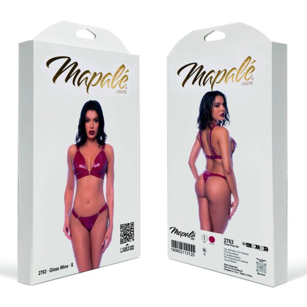 Two Piece Bra Set - L - Gloss Wine Red