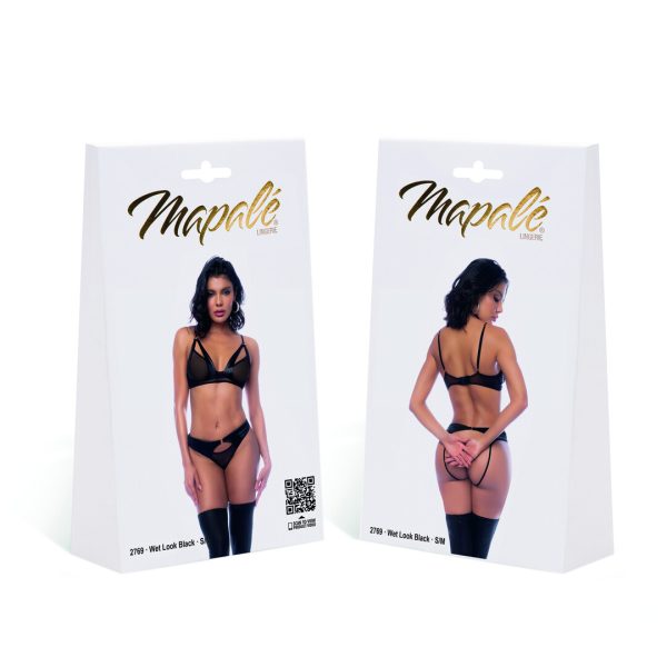 Rock Star - Two Piece Bralette Set - L/XL - Wet Look Black