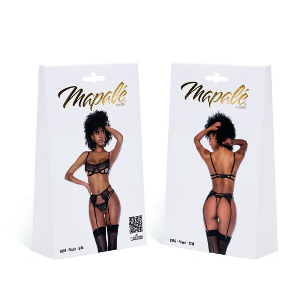 Yours Truly - Three Piece Open Cup Bra Set - L/XL - Black