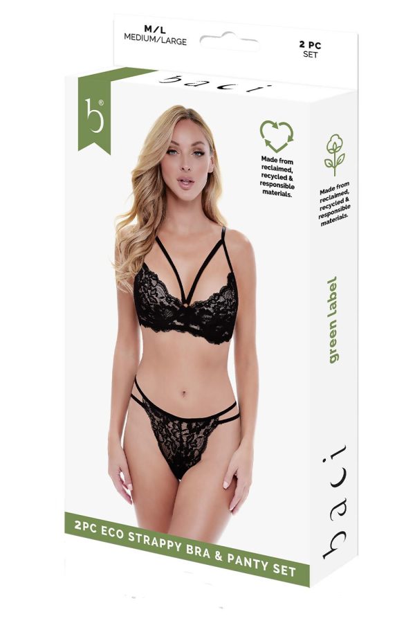 Alternative view of BACI 2 PCS. ECO STRAPPY BRA AND PANTY SET BLACK, M/L