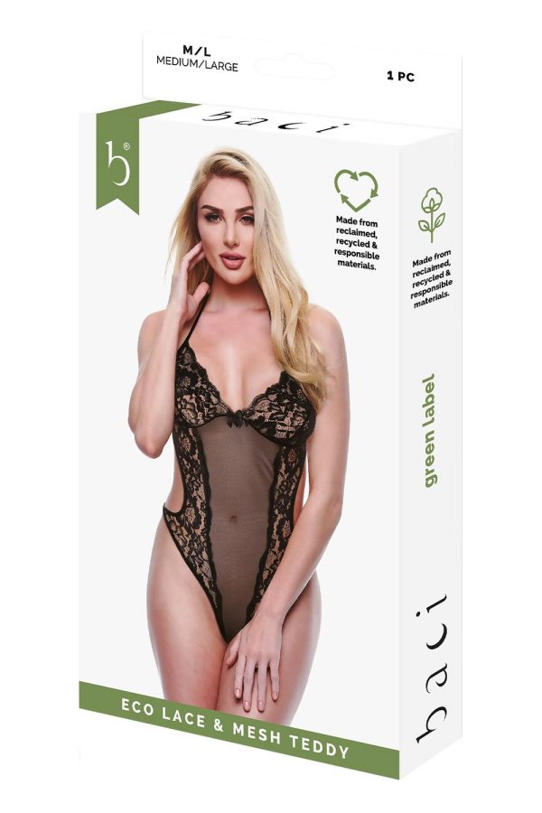 Alternative view of BACI ECO LACE AND MESH TEDDY BLACK, M/L