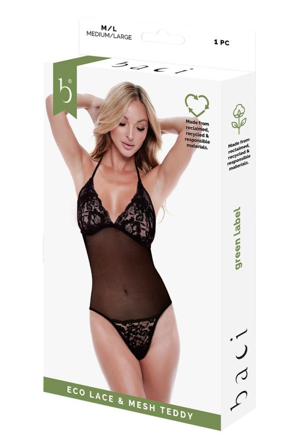 Alternative view of BACI ECO LACE AND MESH TEDDY BLACK, M/L