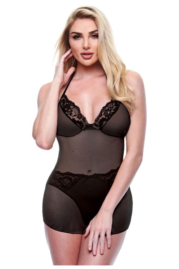 BACI 2 PCS. ECO CHEMISE AND PANTY SET BLACK, M/L