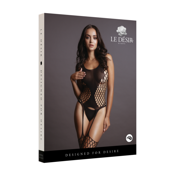 Fence Suspender Bodystocking - One Size - Black
