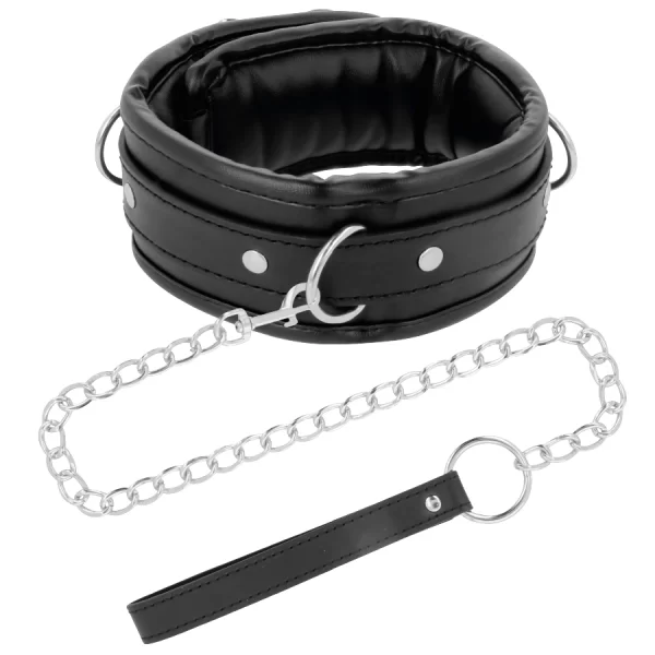 <h2>Darkness Soft Leather Adjustable Collar with Chain Leash â€“ Black</h2>
