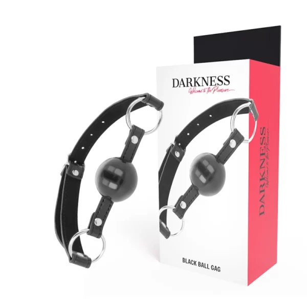 Darkness Adjustable Black Ball Gag with Leather Strap - One Size