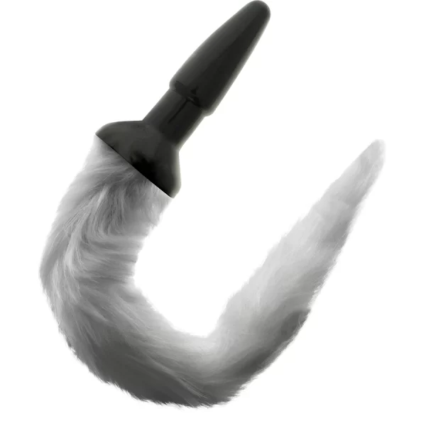 <strong>Discover the Darkness Silicone Plug with Gray Faux Fur Tail â€“ a sophisticated accessory designed for those who appreciate elegance and comfort in their collection. This model features an ergonomic shape and supple silicone construction