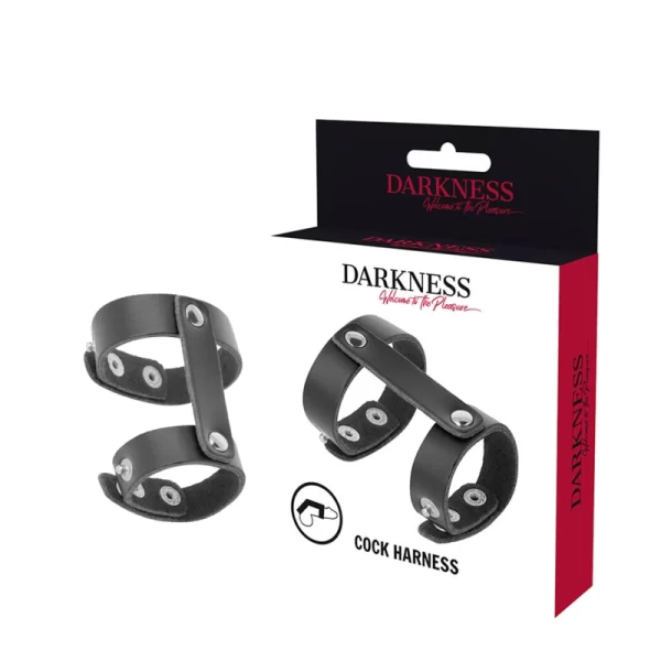 Darkness Adjustable Synthetic Leather Dual Intimate Ring Black