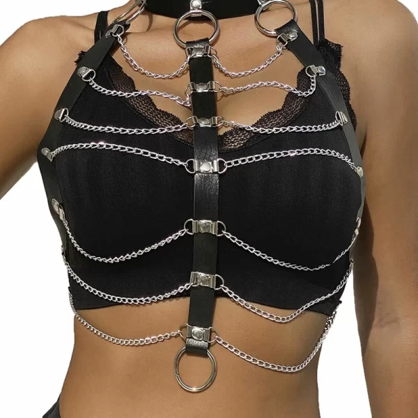 <h2>Subblime Leather Chest Harness with Elegant Chain Detailing â€“ Black
