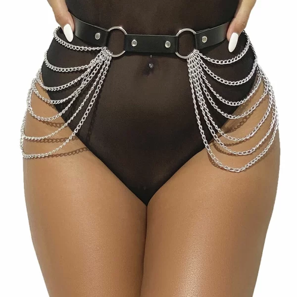 Subblime Leather Chain Belt Black - Adjustable One Size Accessory