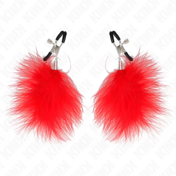 <b>KINK Feather Nipple Clamp Red 7 cm â€“ Refined Adjustable Accessory</b><br><br>Enhance your collection with the KINK Feather Nipple Clamp in striking red. Designed for those seeking a blend of elegance