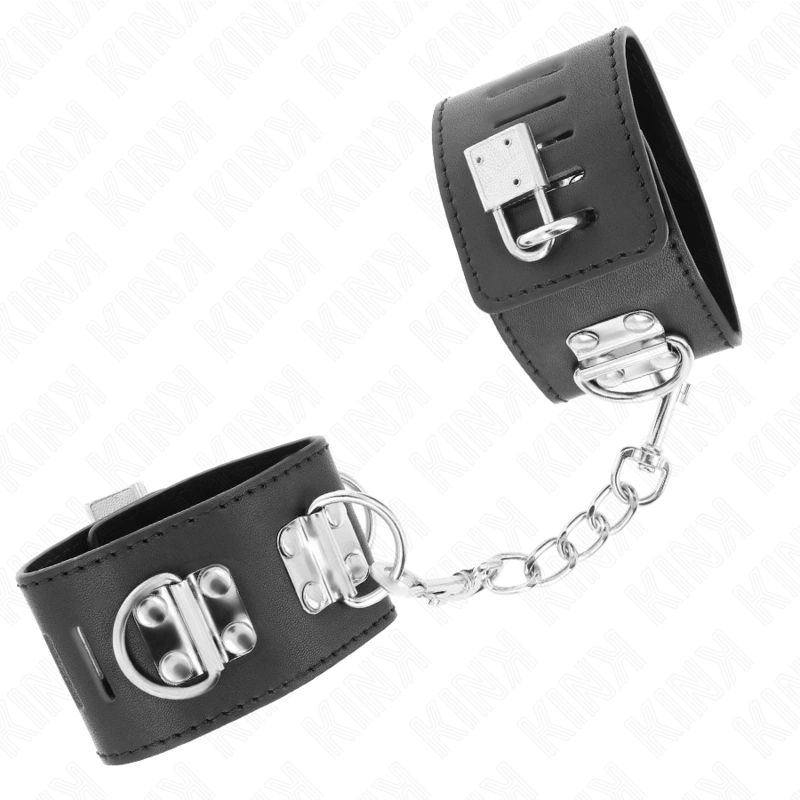 KINK Zapinane na kłodkę pasy na nadgarstki regulowane czarne 16-23 cm - Boutique Anelma <h2>KINK Adjustable Wrist Restraints with Padlock System – Black