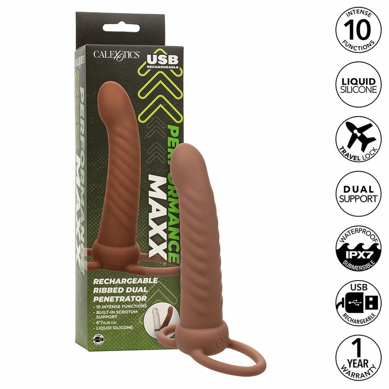 CalExotics Maxx Ribbed Dual System 10 Trybow Wibracji Brązowy - Boutique Anelma <h2>CalExotics Maxx Ribbed Dual Vibrating Probe – Brown