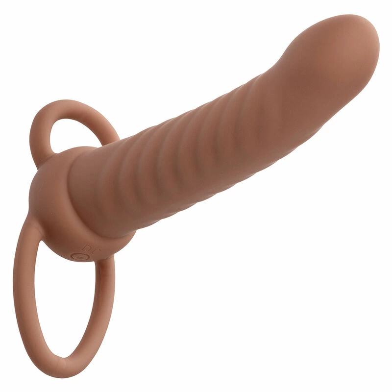 CalExotics Maxx Ribbed Dual Vibrating Probe Brown 10 Modes Silicone - Boutique Anelma CalExotics Maxx Ribbed Dual Vibrating Probe Brown 10 Modes Silicone