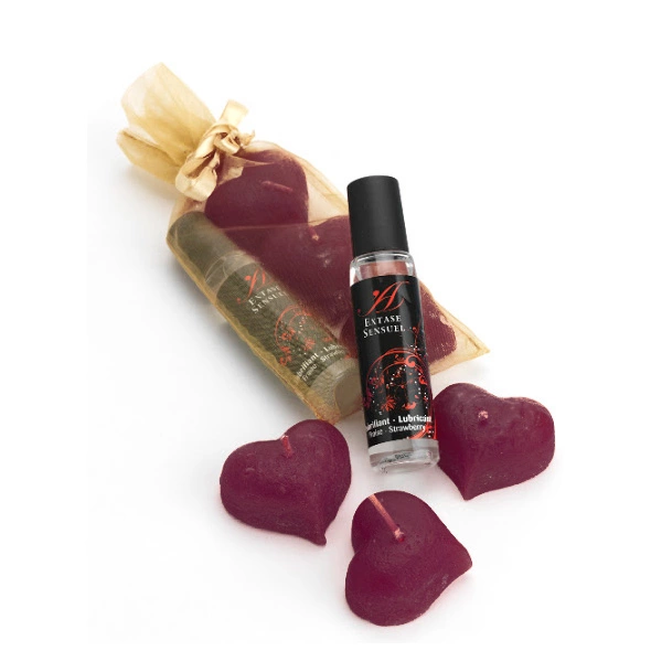 Extase Sensuel Naughty Kit Silk Nights - zestaw Å›wiec i lubrykantu truskawkowego