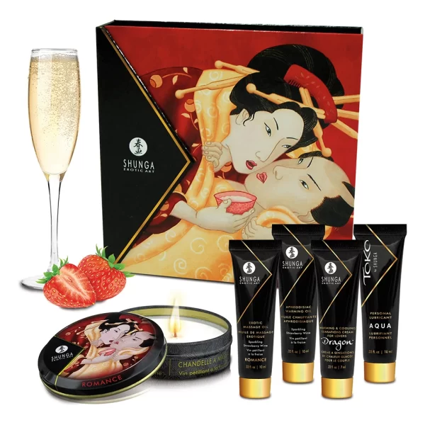 Shunga Geishaâ€™s Secret Set Sparkling Strawberry Wine - Intimate Miniature Kit