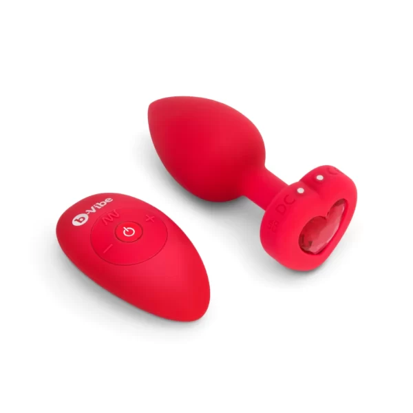 b-Vibe Heart Vibrating Remote Plug M/L Red - 15 Modes