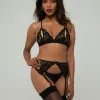 Christine Axelle Black 3-Piece Lace Bra Set with Decorative Openings L-XL