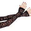 Music Legs Extra Long Fingerless Lace Gloves Black - Elegant Accessory