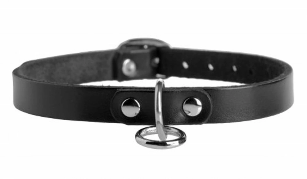 Master Series Black Leather Adjustable Choker with Steel O-Ring - Boutique Anelma Master Series Black Leather Adjustable Choker with Steel O-Ring