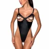 Passion Celine Bodysuit Black Adjustable Straps Imitation Leather