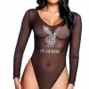 Playboy Lingerie Sparkling Bunny Teddy Mesh & Satin with Rhinestones