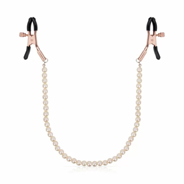 Rosy Gold Pearls Adjustable Nipple Clamps with Decorative Chain