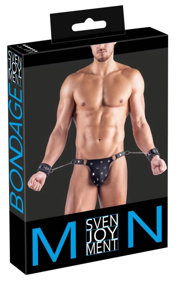 Svenjoyment Bondage Men's Thong M Matte Look with Adjustable Cuffs