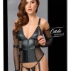 Cottelli Collection Bondage Basque Set S Matte & Mesh Adjustable Black