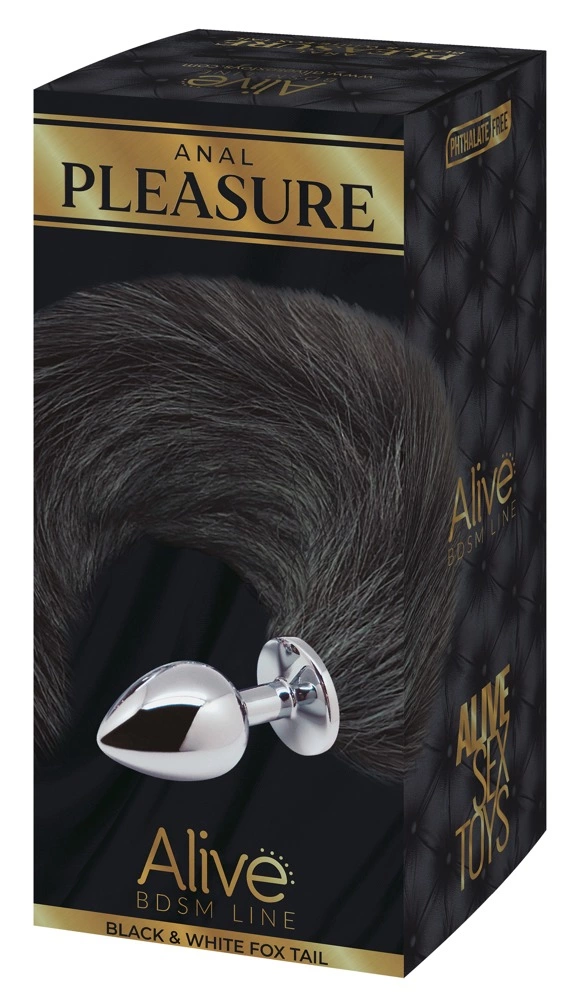 Alive Black & White Fox Tail M Intimate Plug with Synthetic Fur