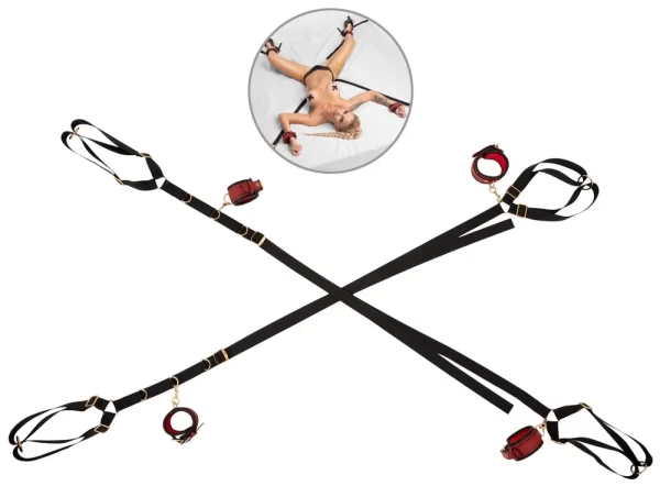 <b>Transform Your Space with the Bad Kitty Bed/Door-Restraint Set</b><br /><br />Discover a new level of versatility and style with the Bad Kitty Bed/Door-Restraint Set in an elegant red and black design. This premium 5-piece system is crafted to convert any bed or door into a sophisticated and secure environment for imaginative scenarios. Whether at home or while traveling