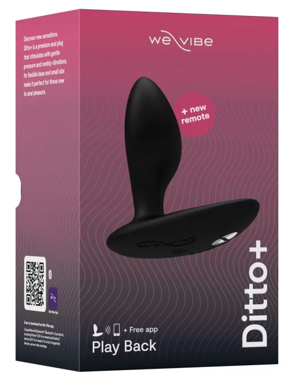 We-Vibe Ditto+ Satin Black App-Controlled Silicone Plug 6.8 cm