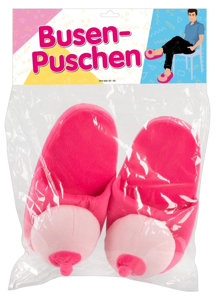 You2Toys Plush Pink Slippers with 3D Fun Motif adult funny