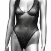 Radiance Deep V Bodysuit Mesh Rhinestone Black One Size