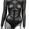 Radiance Plus Size Long Sleeve Mesh Bodysuit with Rhinestones 3X