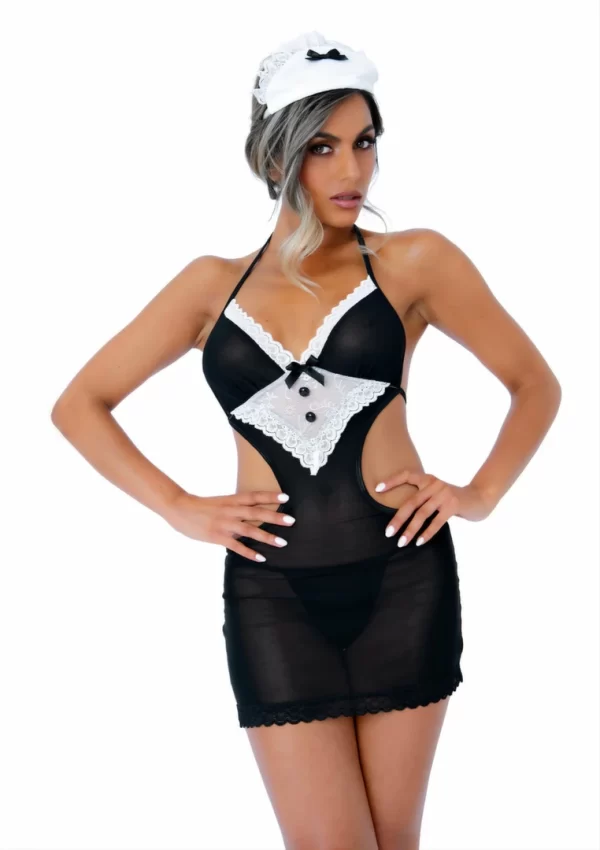 French Maid Roleplay Set - Elegant Mesh Dress & Lace Apron