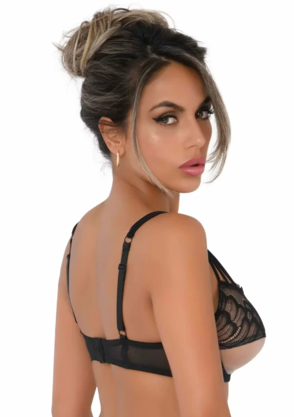 Hunkemoller Unlined Bra Faux Underbust Lace Adjustable Black S/M