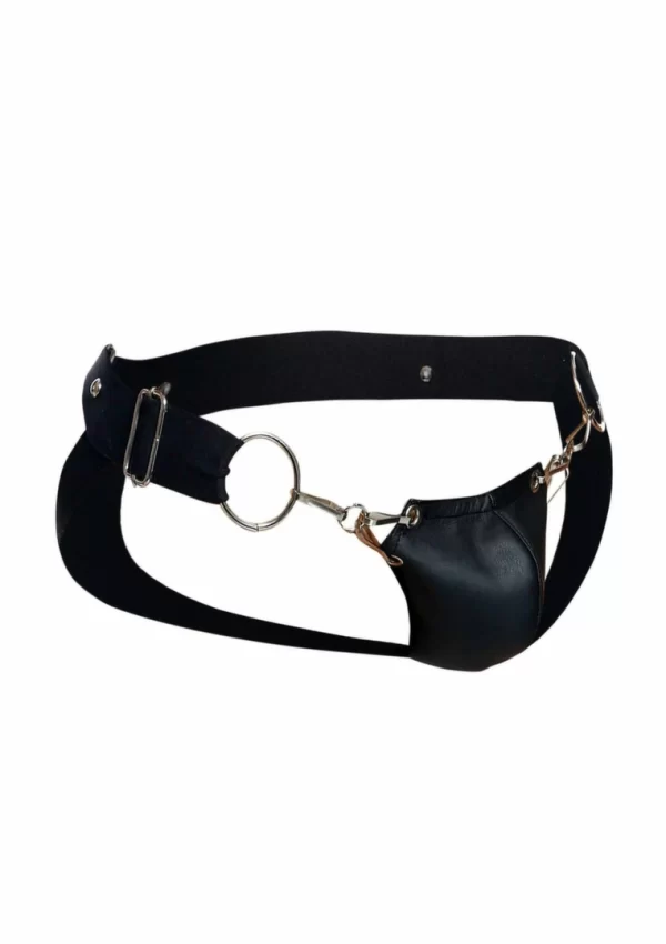 DNGEON Snap Jockstrap Black Faux Leather Chain-Link Front L/XL
