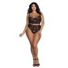 Dreamgirl 11994 Bustier Set Stretch Mesh & Lace Black Plus Size 1X